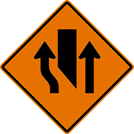 Image of a Center Lane Must Shift Left Sign (W9-3A)